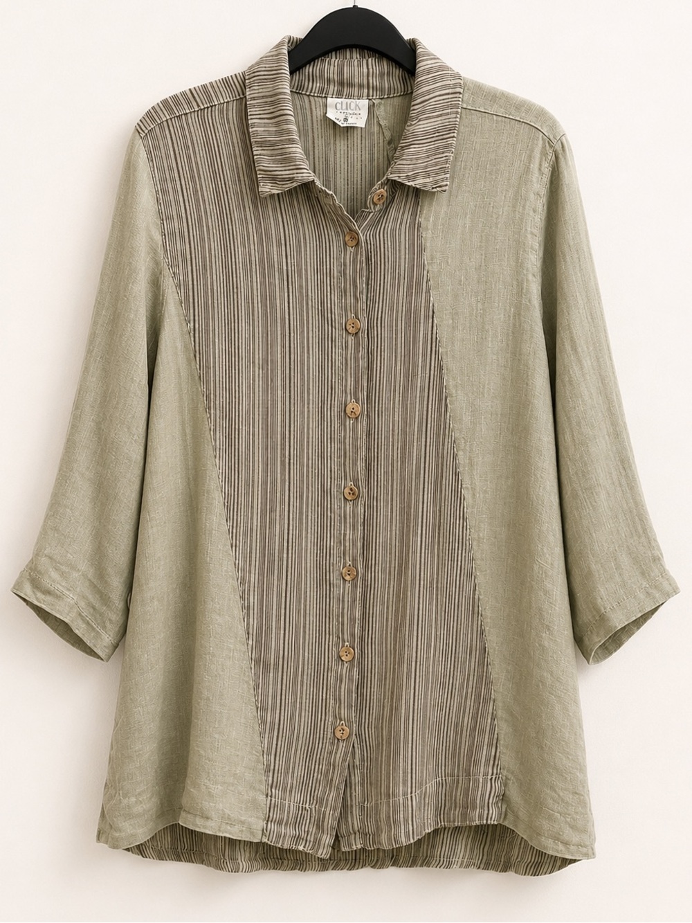 CLICK by CMC 100% Linen Striped Button Front Tunic Made in USA Medium Vintage